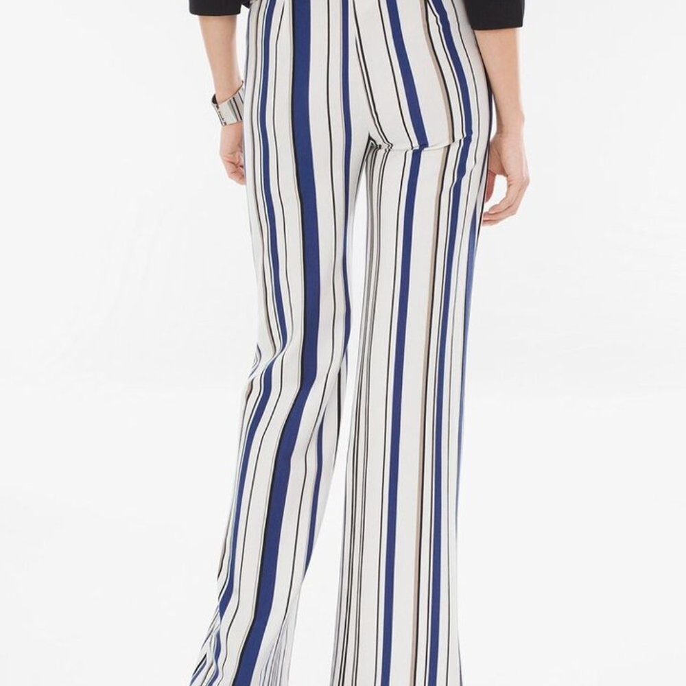 Chico's Pants Pull On Seasonless Ponte Multicolor Stripe Stretch Size 1.5R/10 - Picture 2 of 6